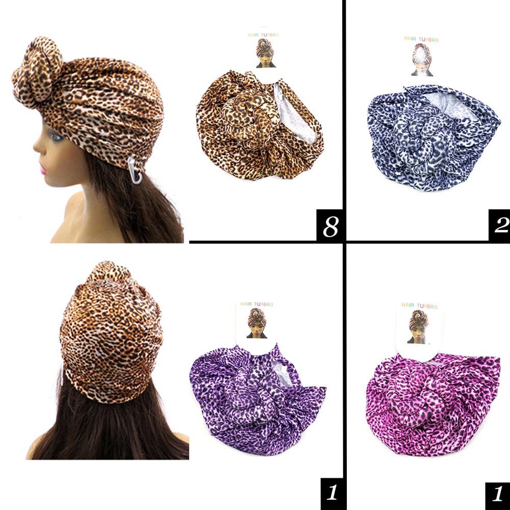12PCS - Leopard Patterned Turban Hats PKH7120 - Especially Yours