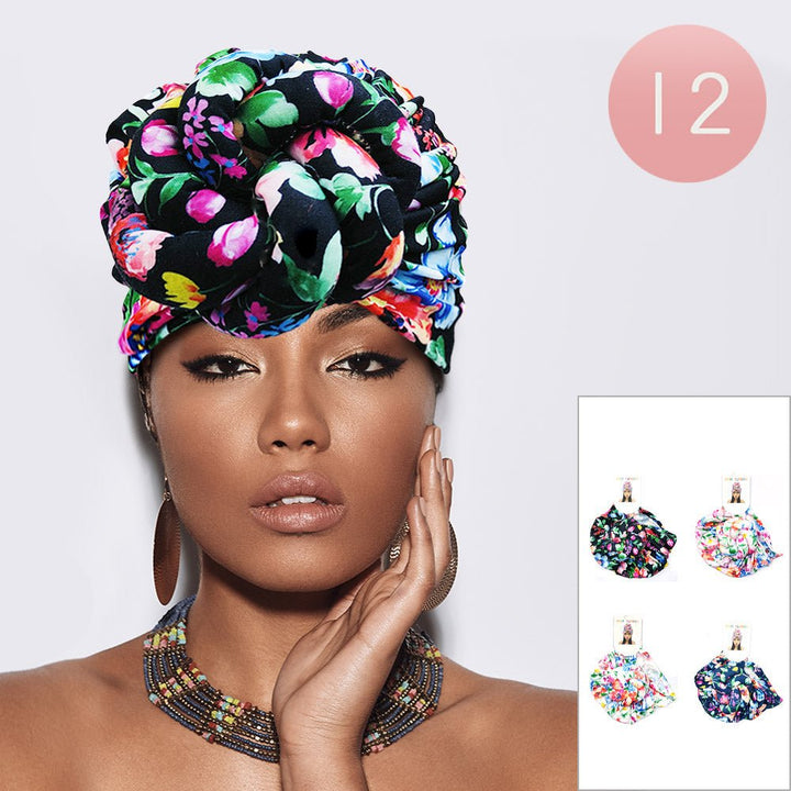 12PCS - Flower Pattern Printed Turban Hats - Especially Yours