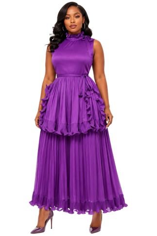 Ruffle Tiered Pleated Midi Dress - 83007 - Especially Yours