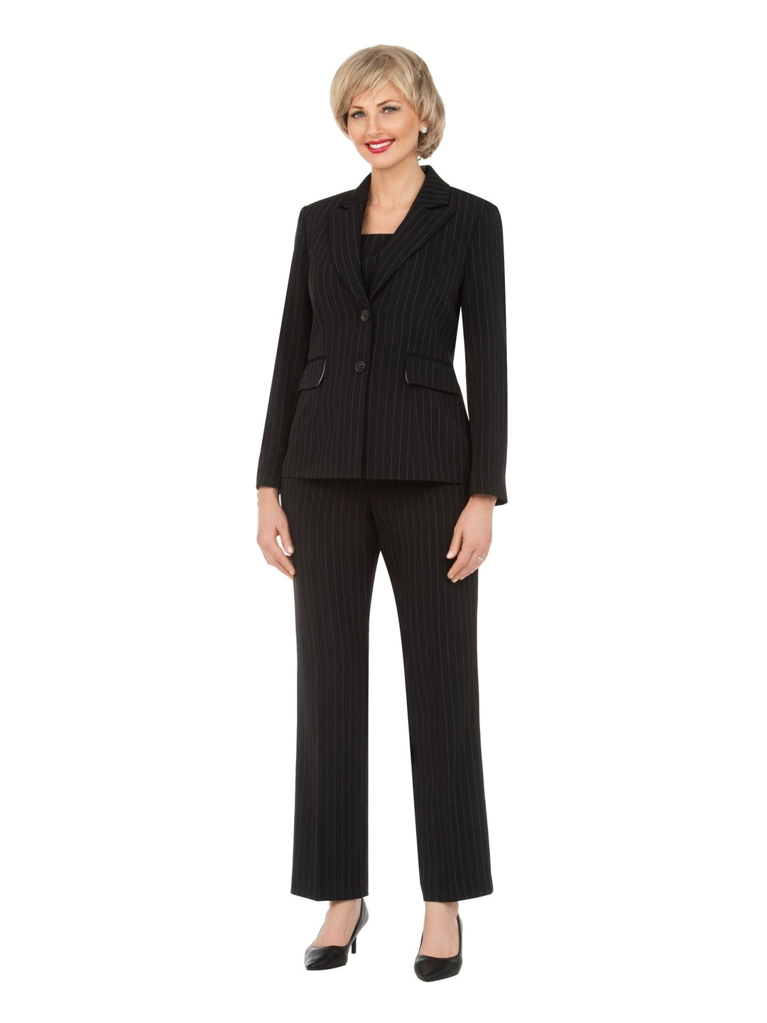 2pc Notch Collar Jkt+Pants Suit-Plus - Especially Yours