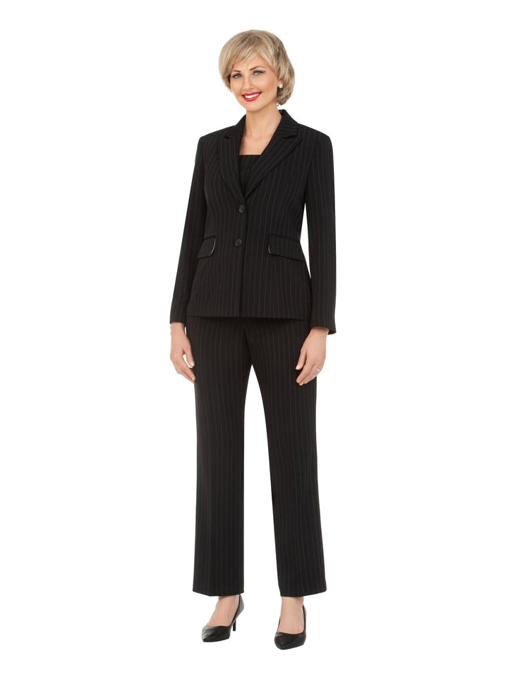 2pc Notch Collar Jkt+Pants Suit-Plus - Especially Yours