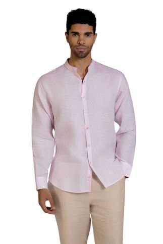 Men's 100% Linen Mandarin Collar Long Sleeve Shirt - Especially Yours