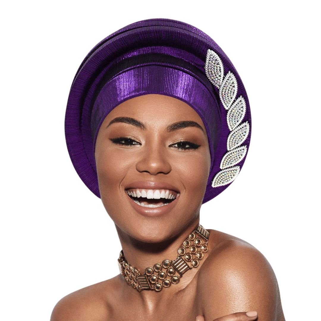 Stone Paved Marquise Leaf Accent Layered Turban Hair Wrap - Especially Yours