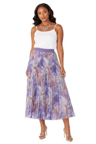 Watercolor Print Pleated Maxi Skirt - 82606 - Especially Yours