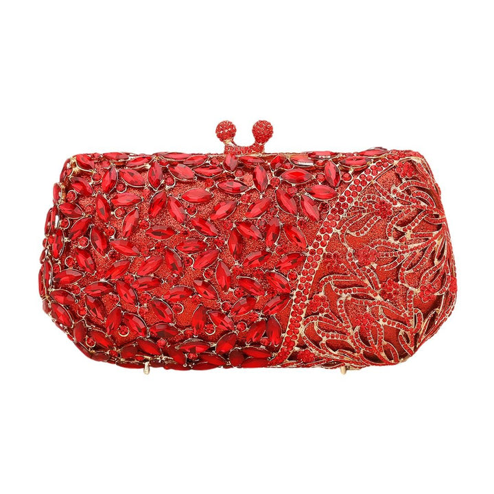 Floral Leaf Crystal Frame Evening Clutch Shoulder Bag - Especially Yours