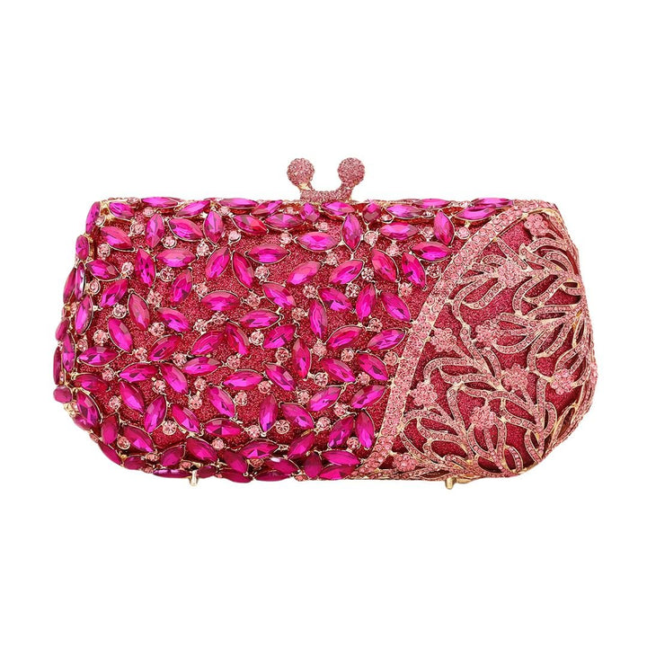 Floral Leaf Crystal Frame Evening Clutch Shoulder Bag - Especially Yours