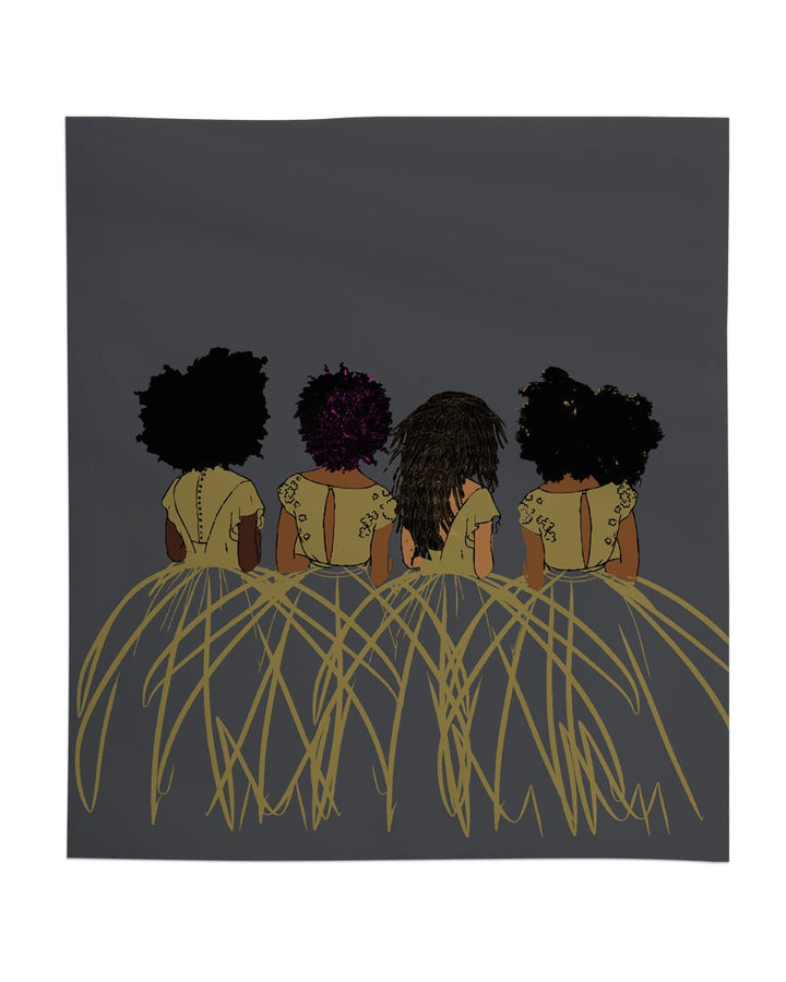 Royal Pillow Shams by Pardon My Fro – four Black women from behind in elegant ball gowns with gold detailing | EY