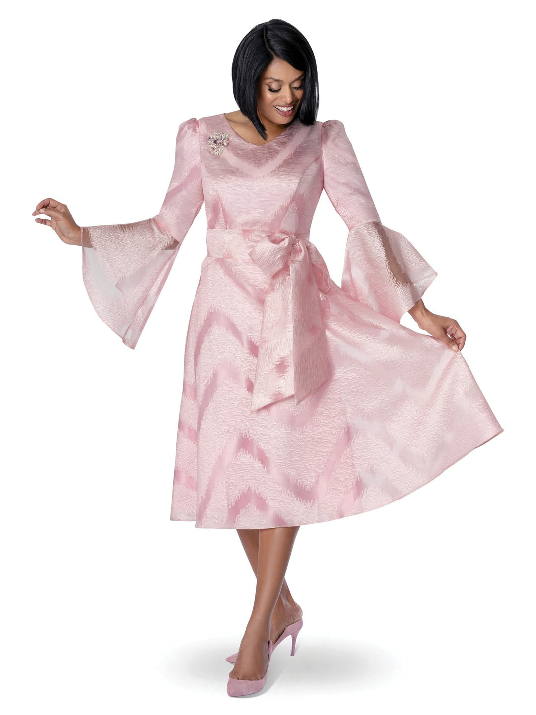 Jacquard Bell Sleeve Midi Dress by EY Boutique