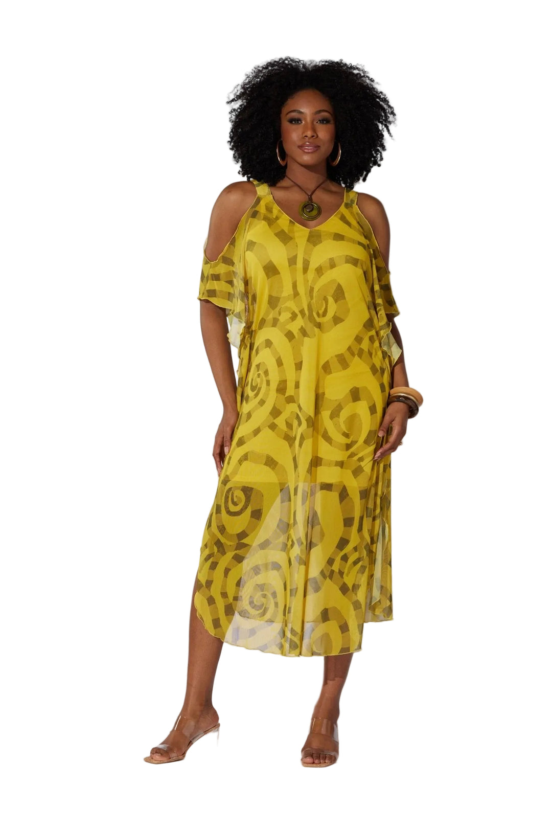 cold shoulder midi dress floral Green Floral Dress - Off-the-Shoulder Midi Dress - A-Line Dress