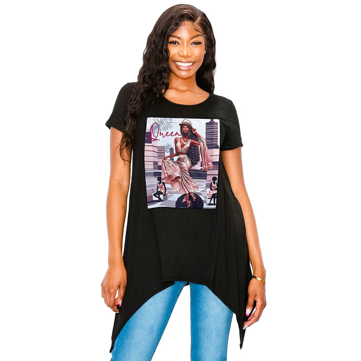 Stone Studded QUEEN Message Glam Woman Printed Half Sleeve Top - Especially Yours