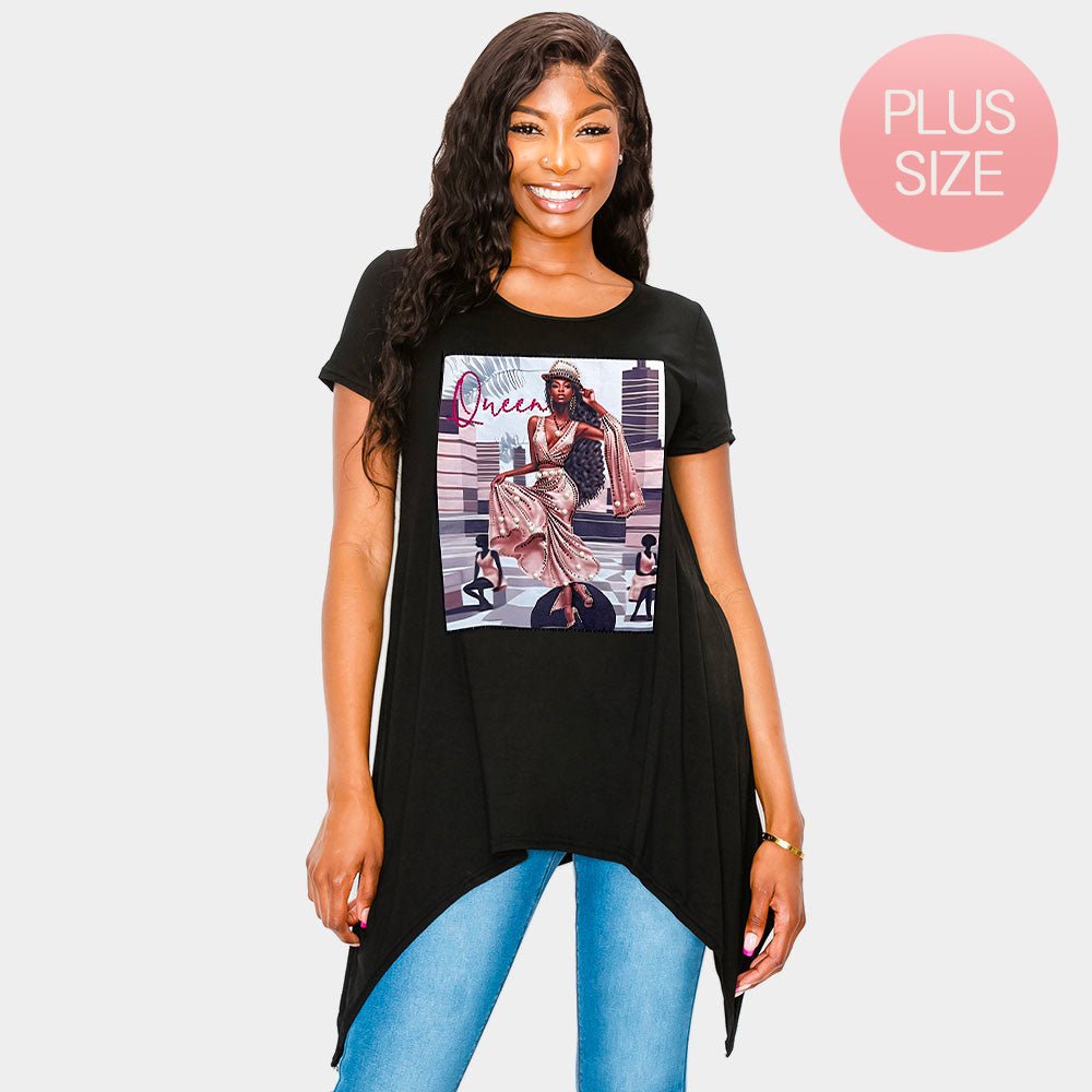 Stone Studded QUEEN Message Glam Woman Printed Half Sleeve Top - Especially Yours