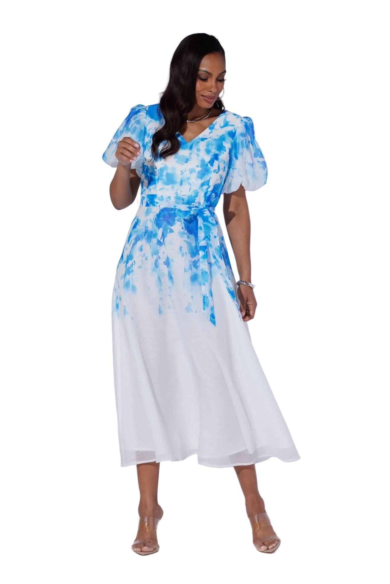 Watercolor Puff Sleeve Midi Dress by Studio EY - Especially Yours