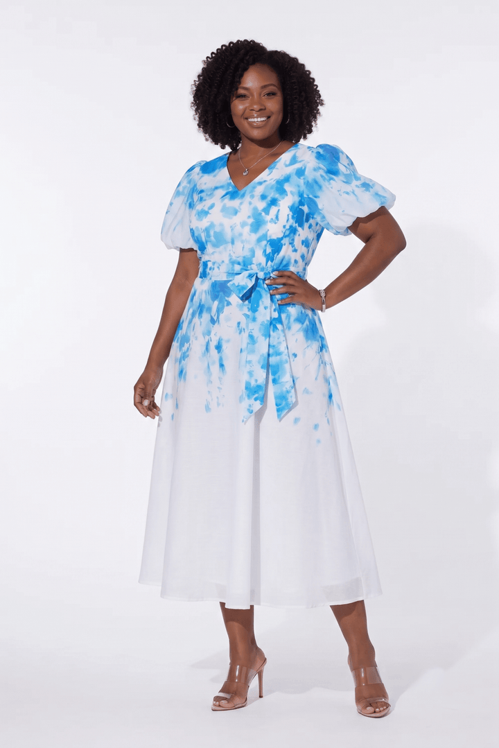 Watercolor Puff Sleeve Midi Dress by Studio EY - Especially Yours