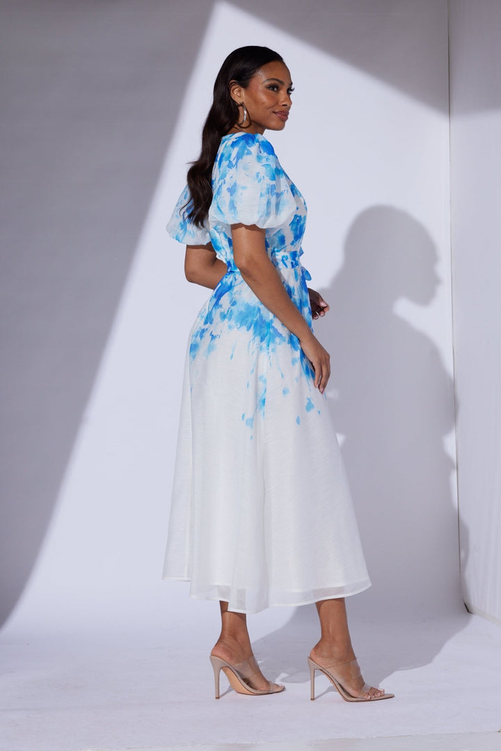 Watercolor Puff Sleeve Midi Dress by Studio EY - Especially Yours