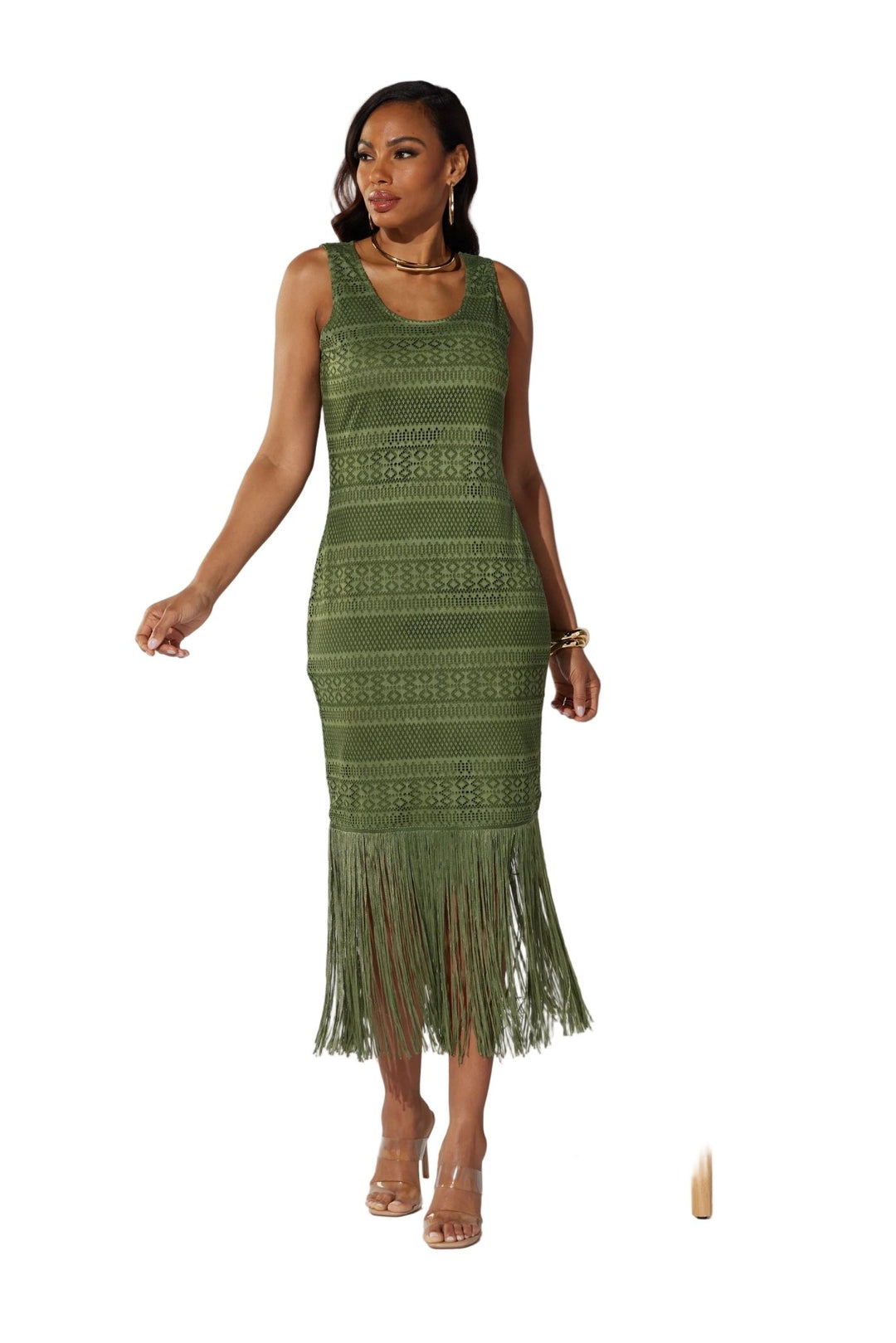 Aztec Fringe Midi Dress by Studio EY - Especially Yours Olive S0165 / L Aztec Fringe Midi Dress by Studio EY - Especially Yours Olive S0165 / L