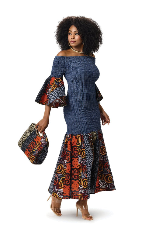 Denim Smocked Maxi Dress â€“ Studio EY - Especially Yours