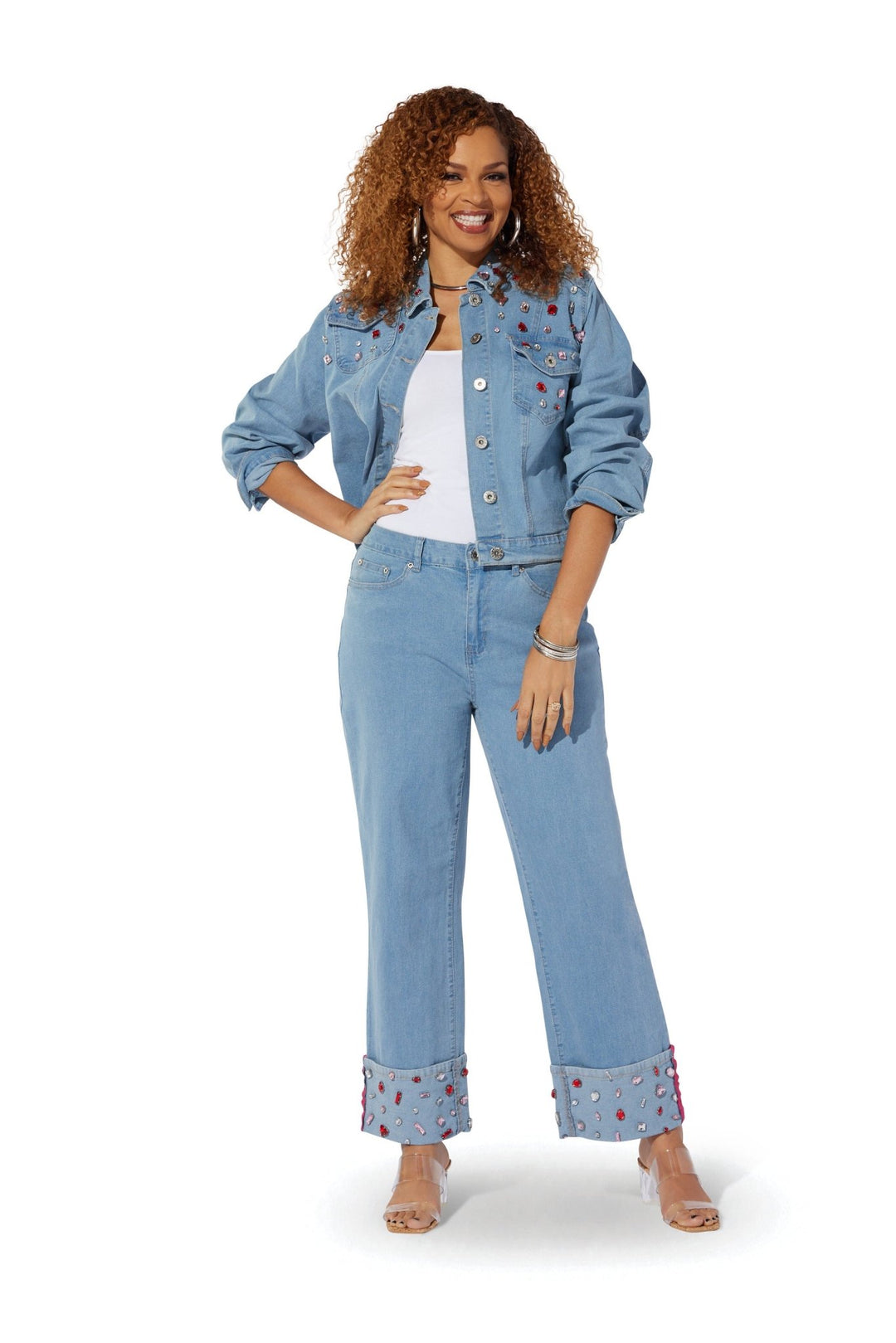 Jewel Detail Crop Denim Jacket by Studio EY - Especially Yours