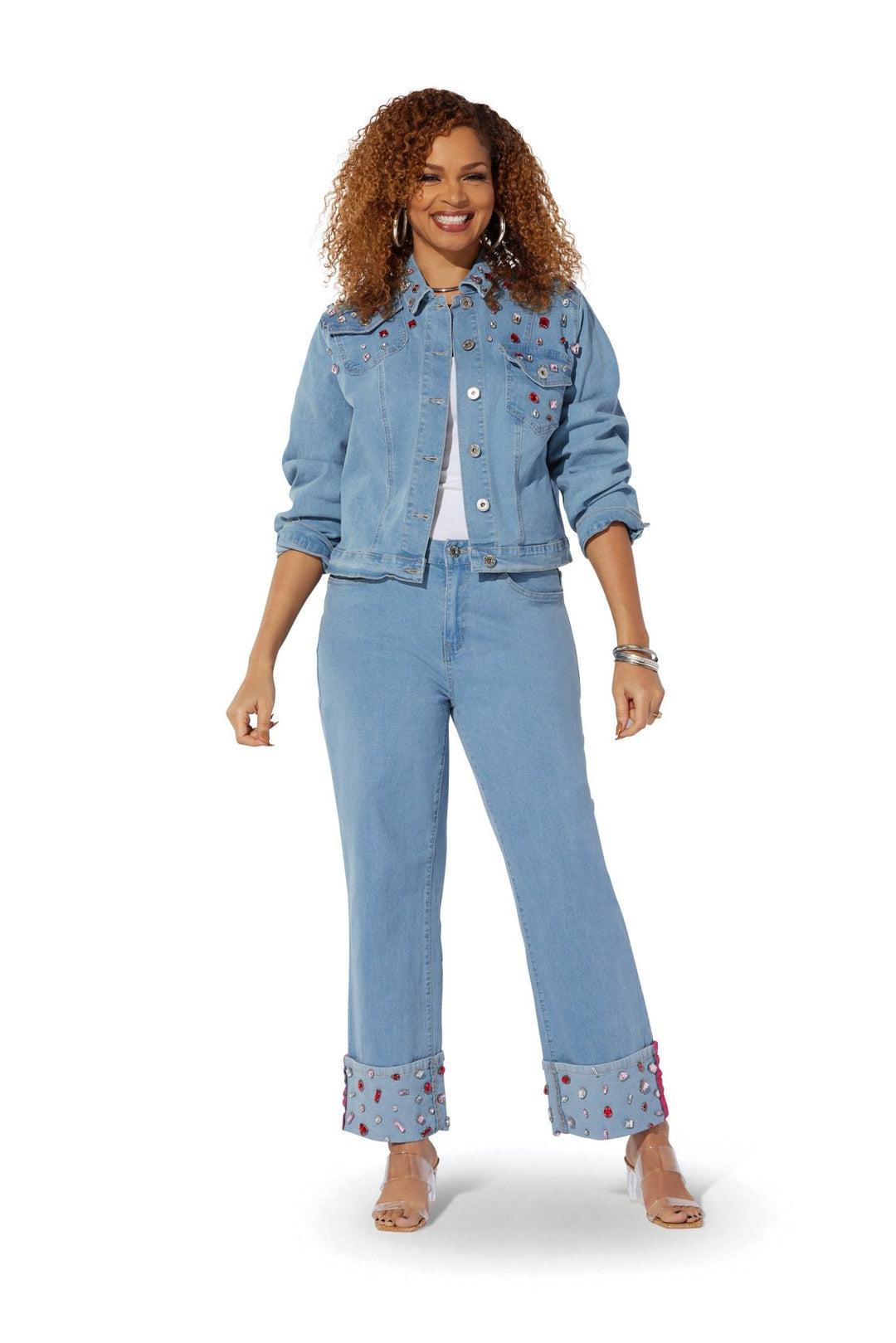 Jewel Detail Crop Denim Jacket by Studio EY - Especially Yours
