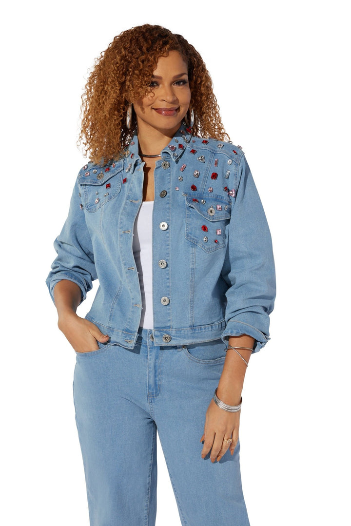 Jewel Detail Crop Denim Jacket by Studio EY - Especially Yours