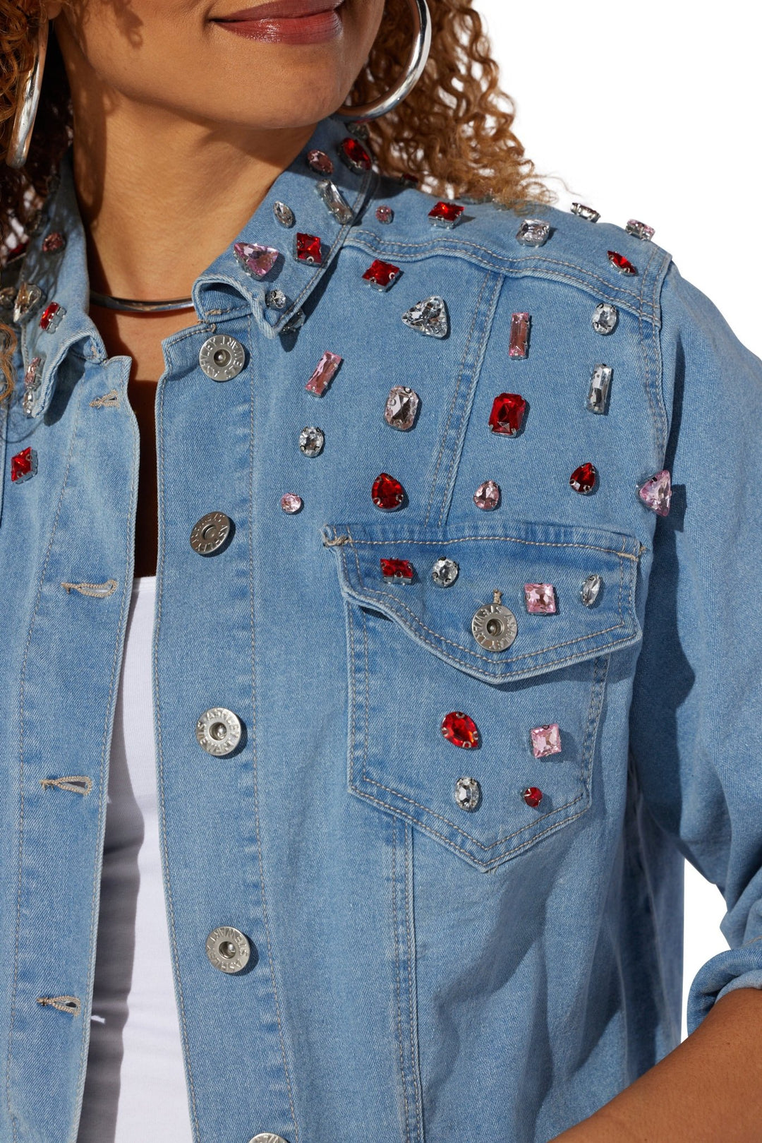 Jewel Detail Crop Denim Jacket by Studio EY - Especially Yours