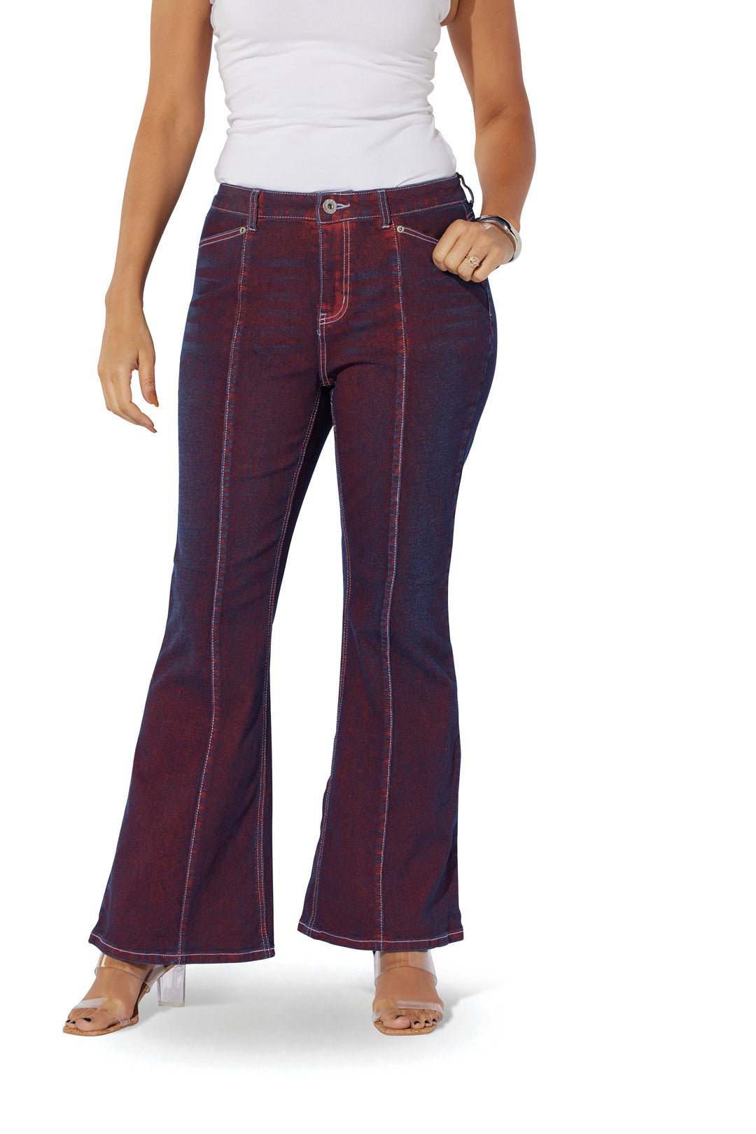 Contrast Stitch Flare Leg Jean by Especially Yours