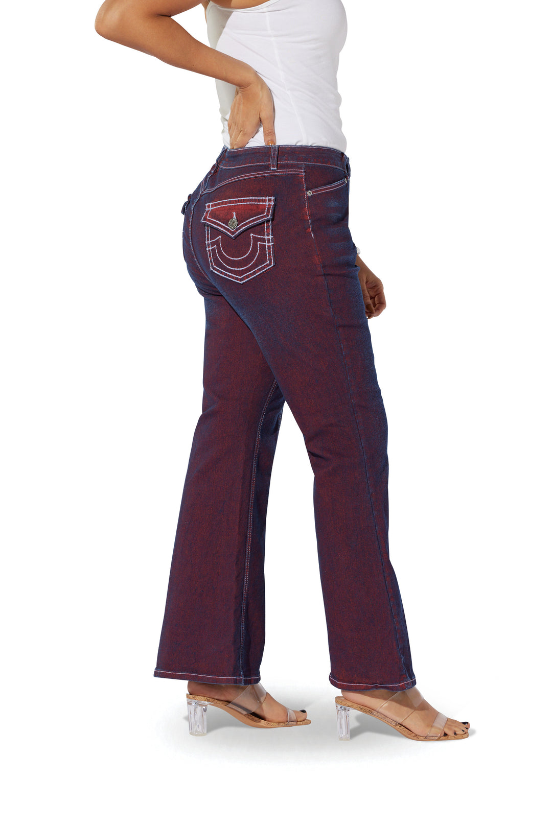 Contrast Stitch Flare Leg Jean by Especially Yours