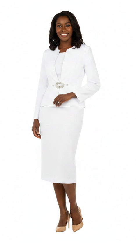 3pc Collarless Rhinestone Buckle Skirt Suit - Plus