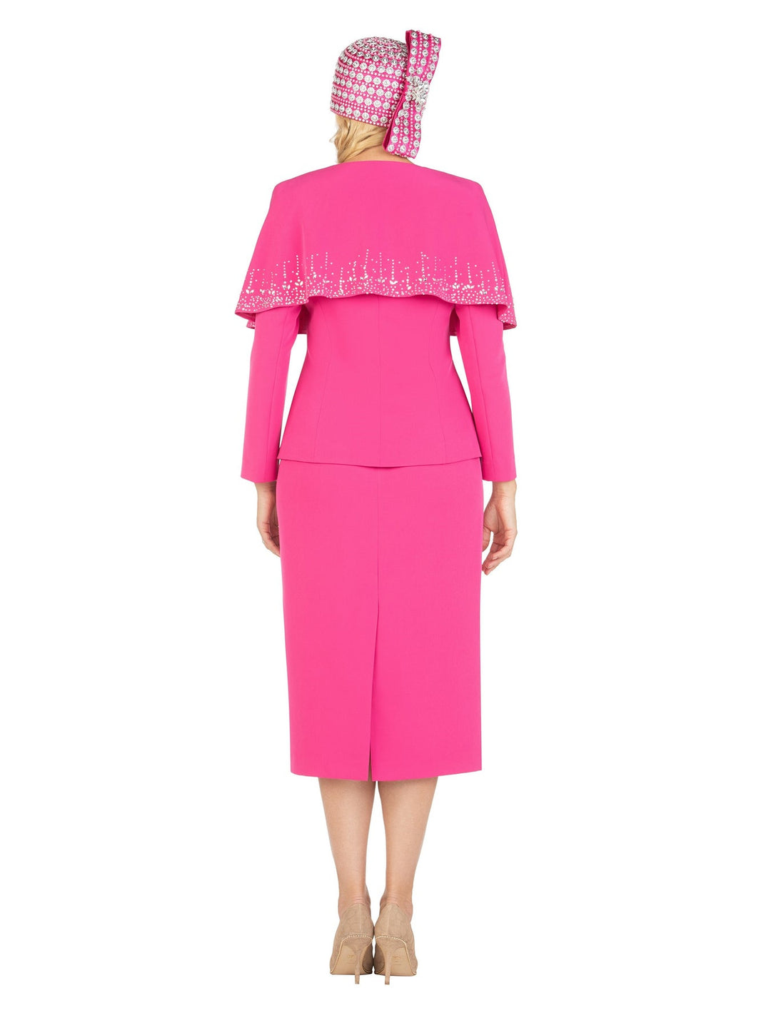 2PC STONED FAUX CAPE SKT SUIT