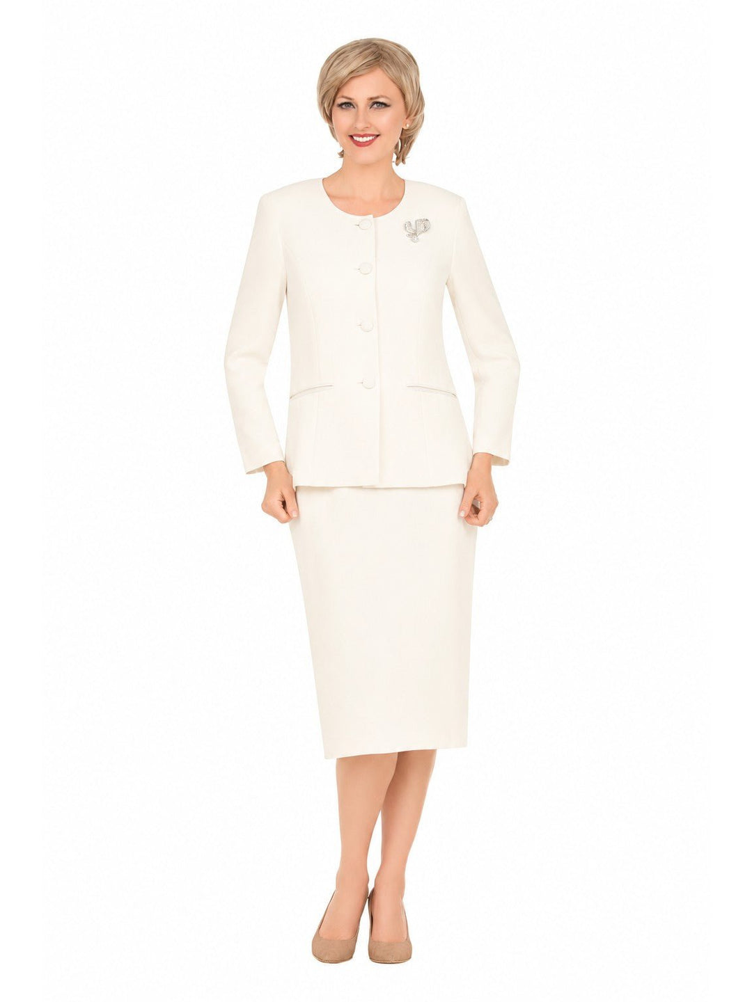 Classic Tailored 2-Piece Skirt Suit with Brooch - Especially Yours