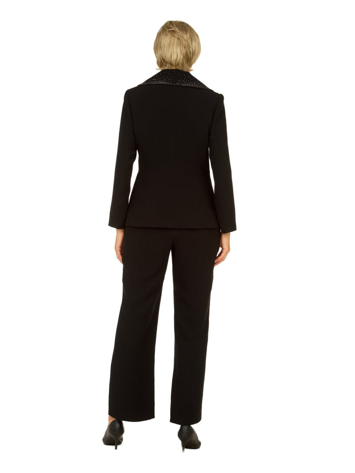 3pc Wide Collar Pants Suit with Rhinestone Detail