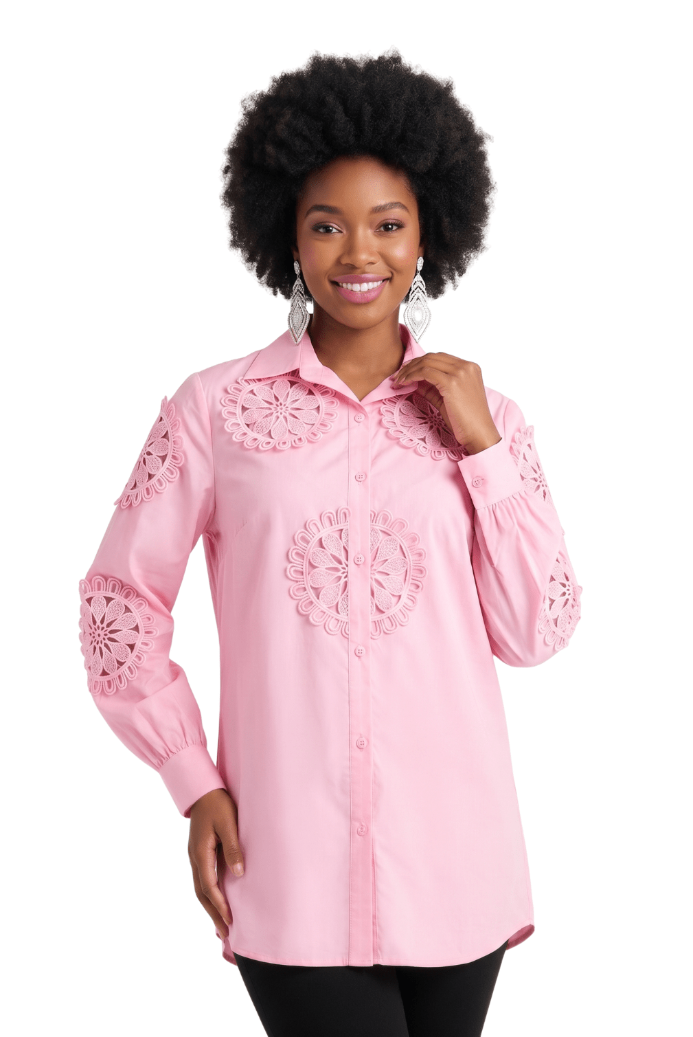 Floral Appliqué Button Front Tunic Blouse by Lily & Taylor - Especially Yours