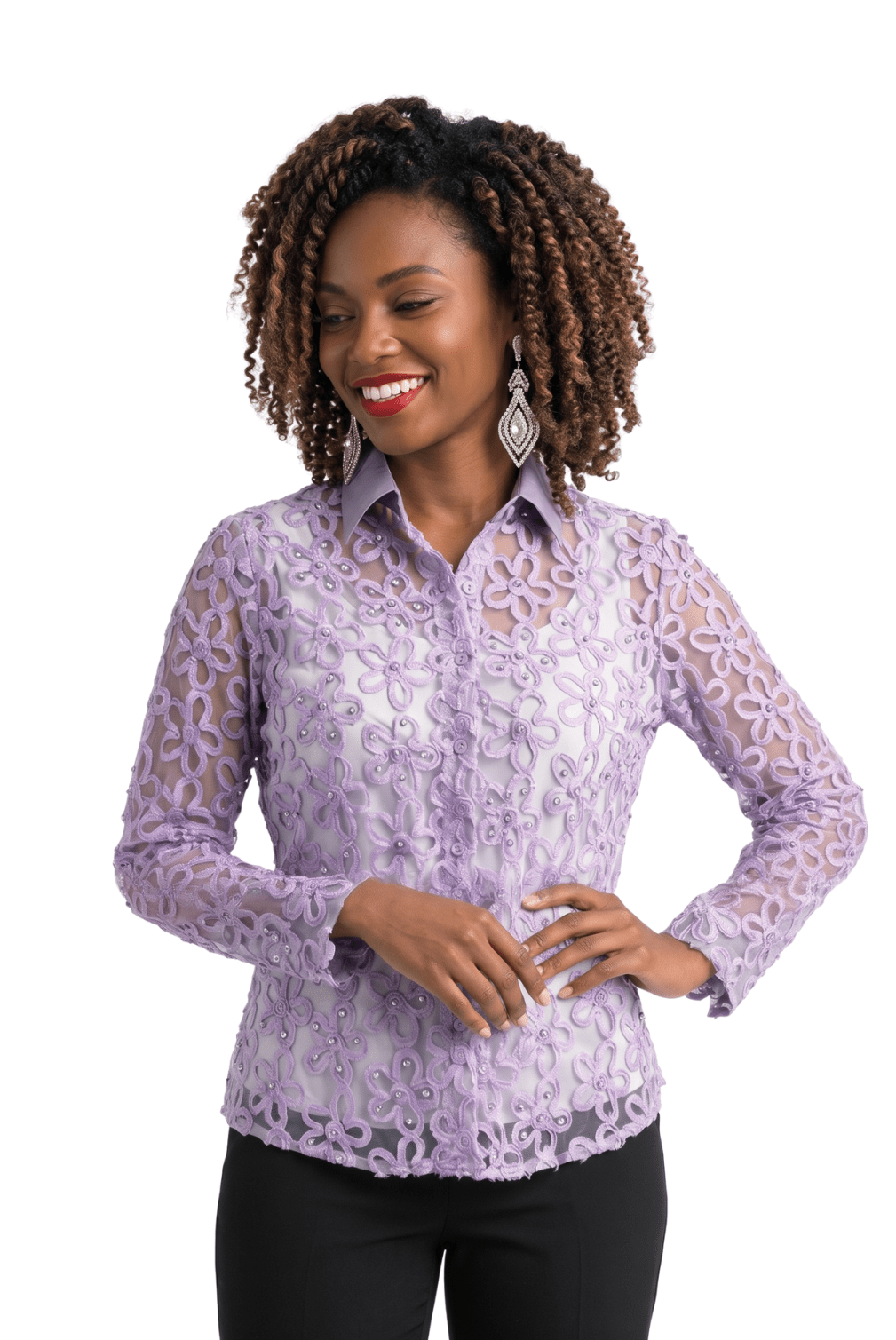 Embellished Floral Lace Button Front Blouse by Lily & Taylor - Especially Yours