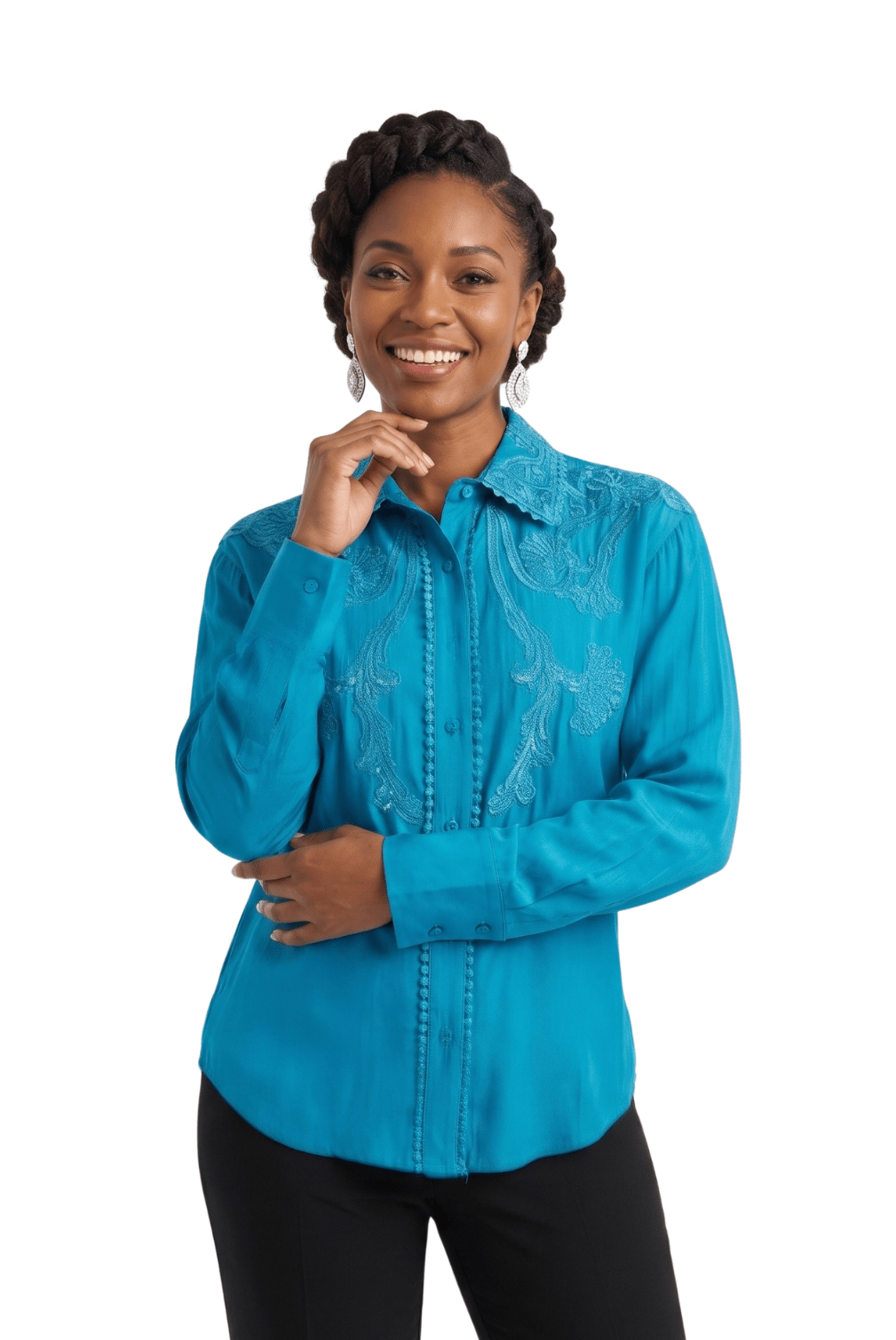 Embroidered Pintuck Button Front Blouse by Lily & Taylor - Especially Yours