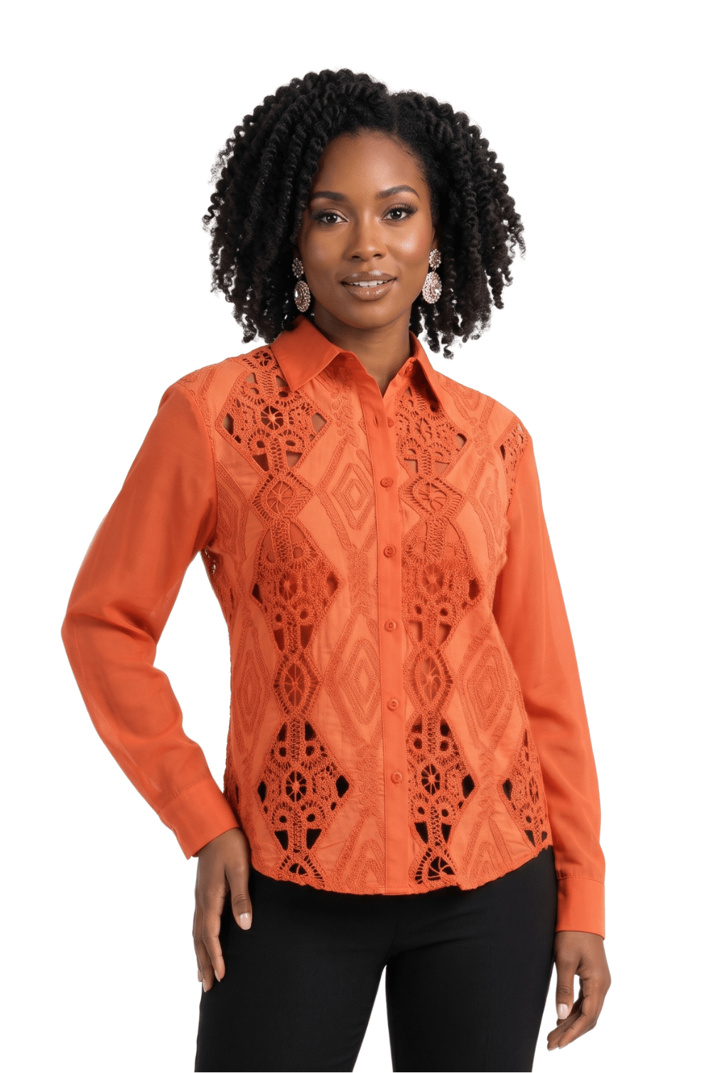 Geometric Crochet Lace Button Front Blouse by Lily & Taylor - Especially Yours