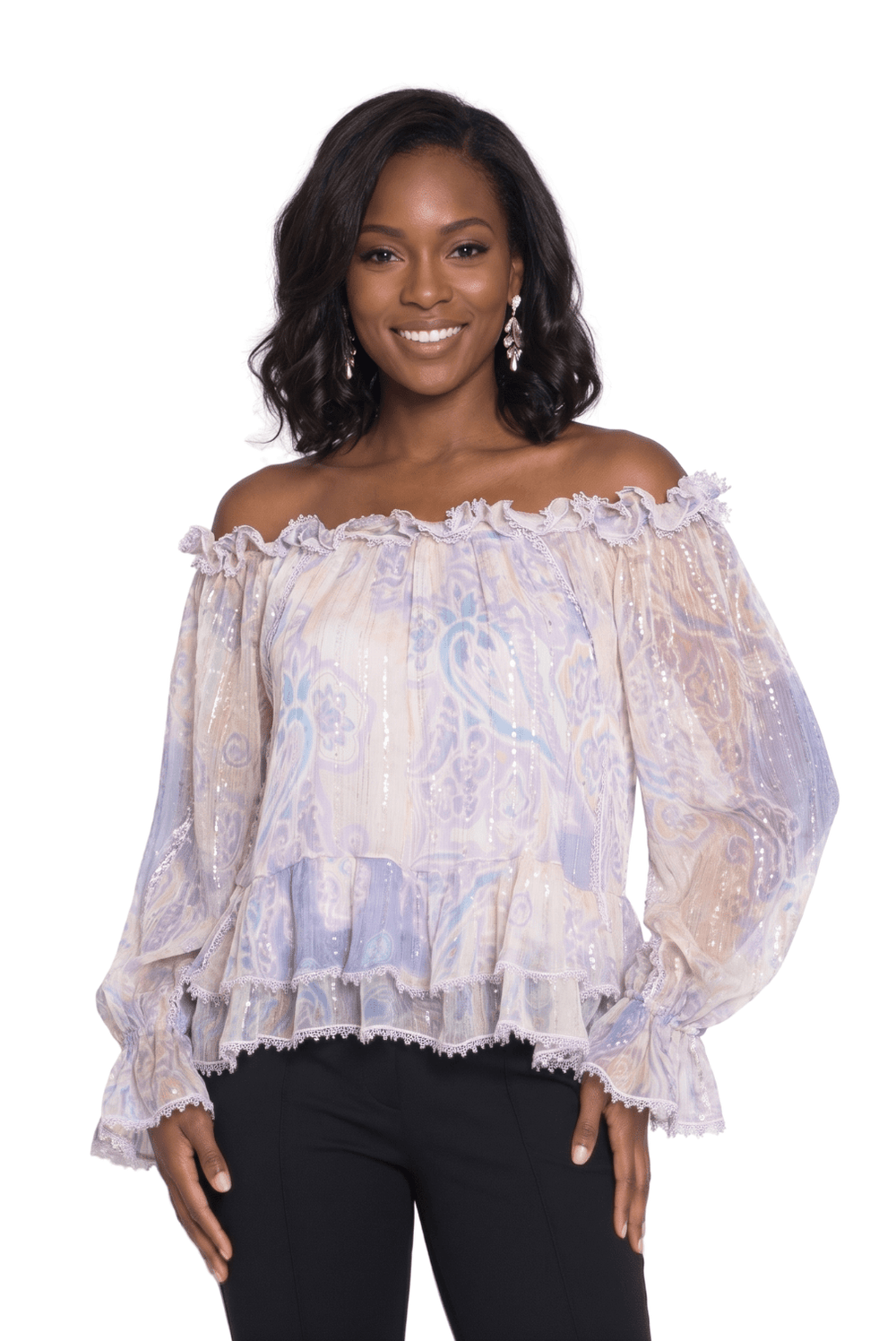 Paisley Off - Shoulder Chiffon Blouse by Lily & Taylor - Especially Yours