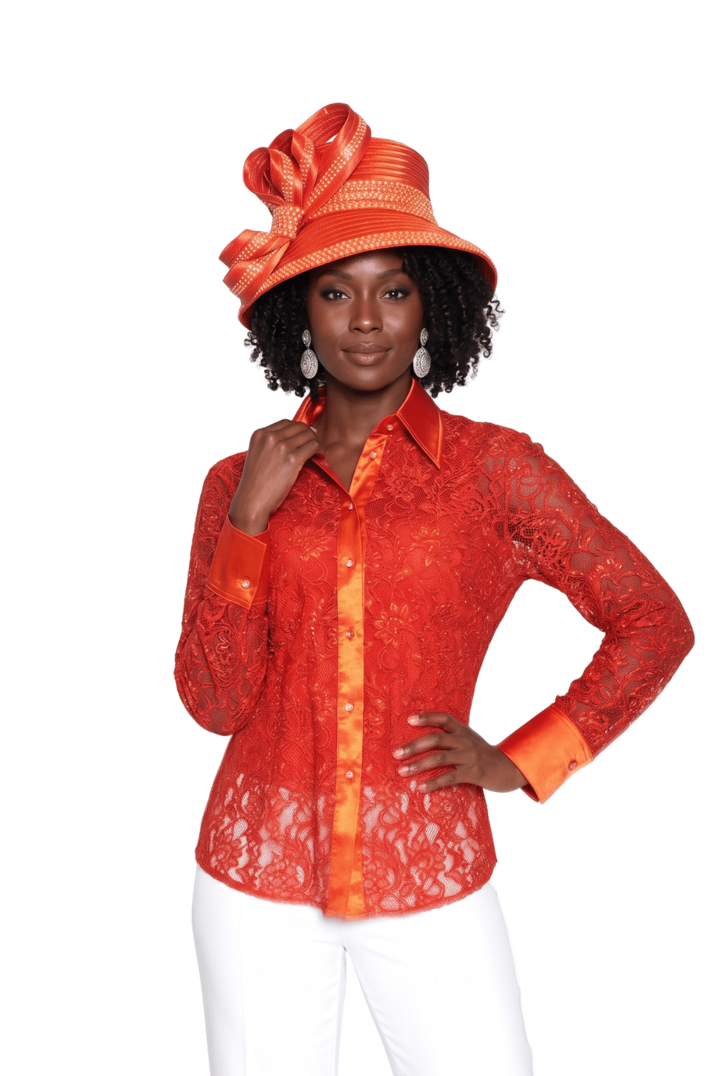 Satin Trim Lace Button Front Blouse by Lily & Taylor - Especially Yours