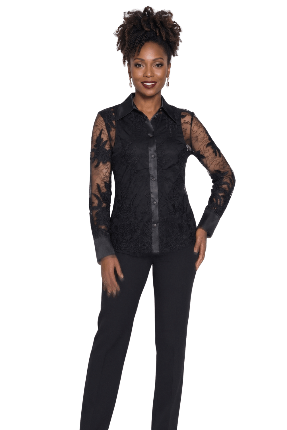 Sheer Lace Button Front Blouse by Lily & Taylor - Especially Yours