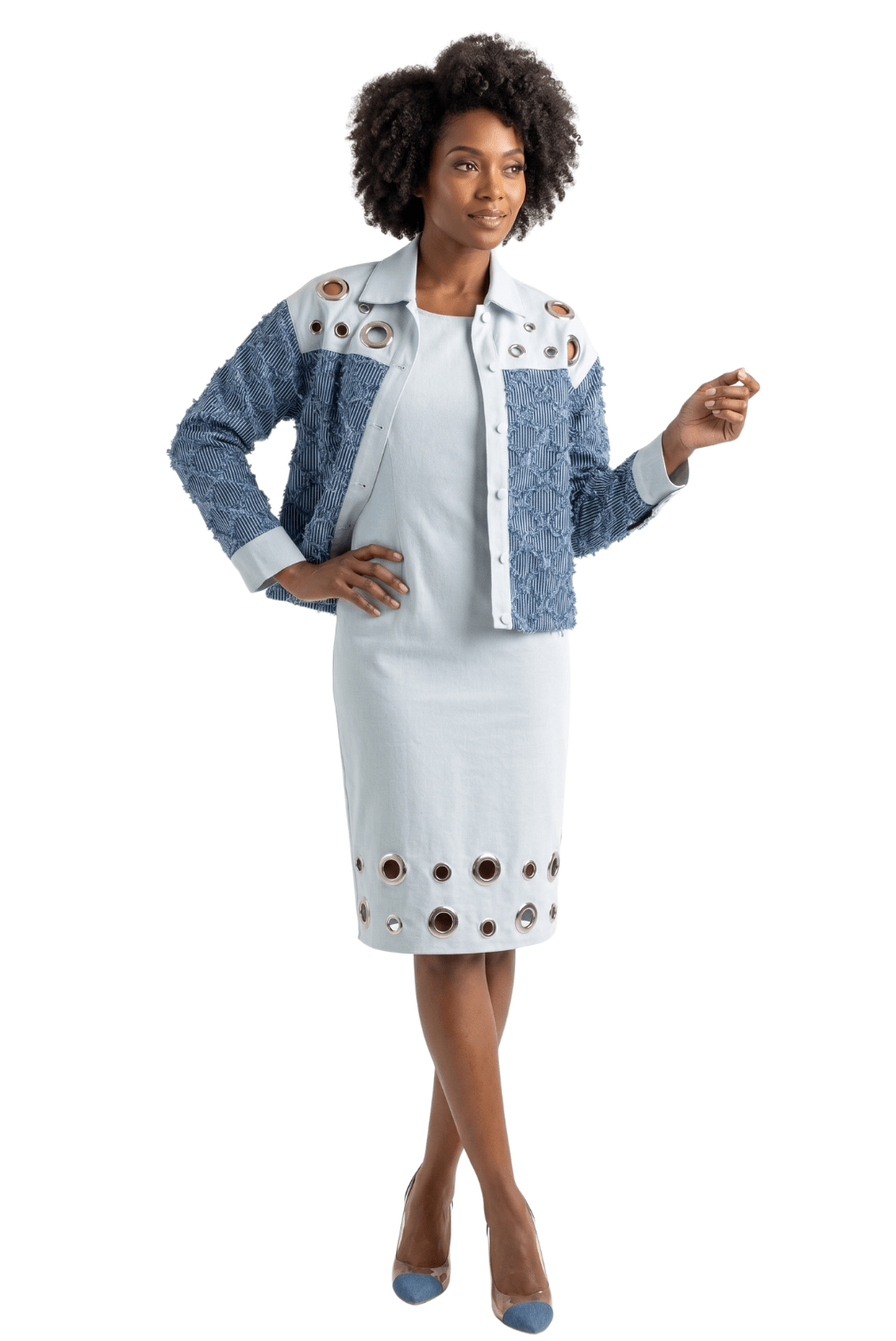 Grommet Trim Skirt Suit by Divine Apparel - Especially Yours
