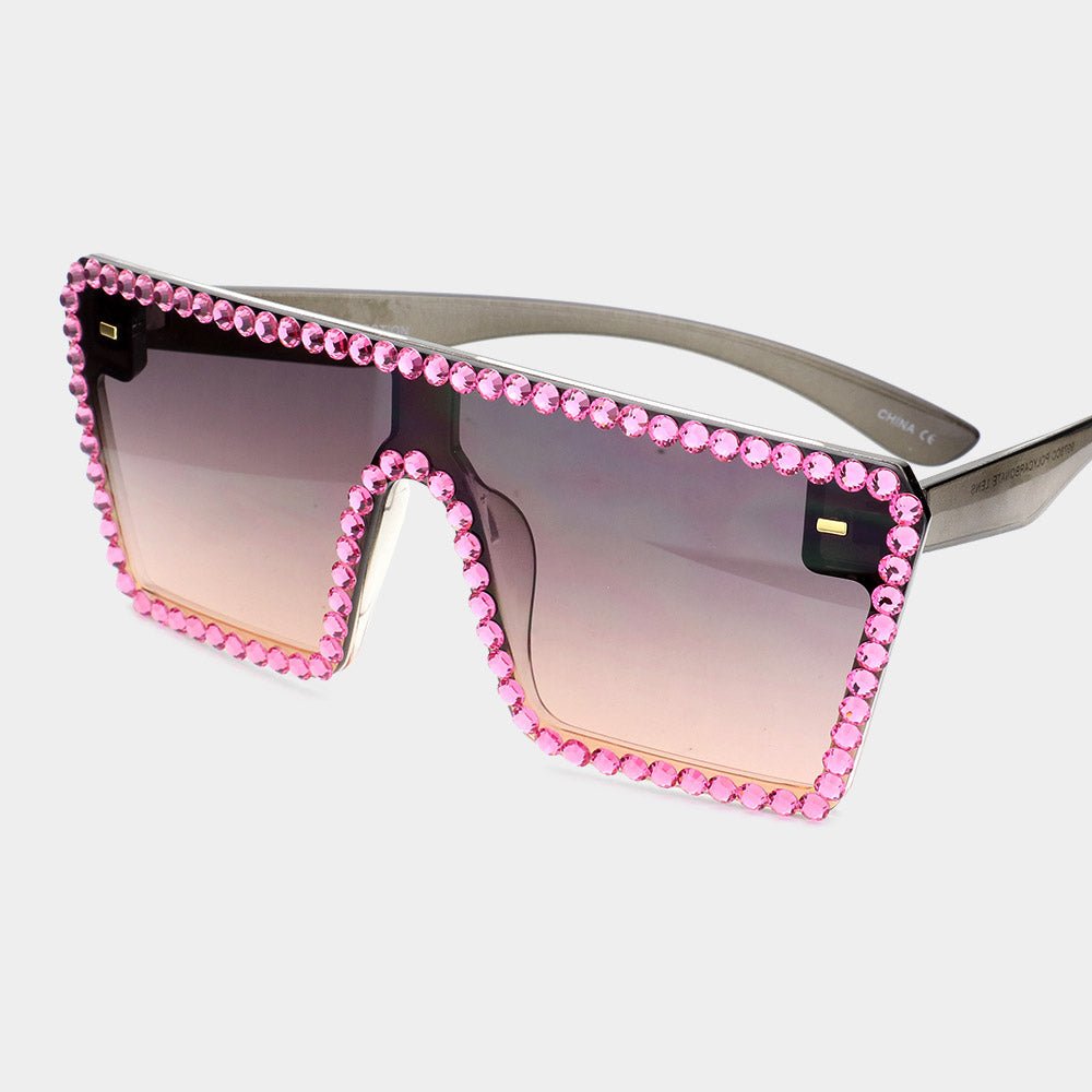 Crystal Embellished Detail Square Sunglasses - Especially Yours