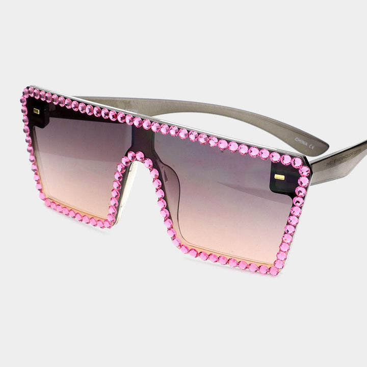 Crystal Embellished Detail Square Sunglasses - Especially Yours
