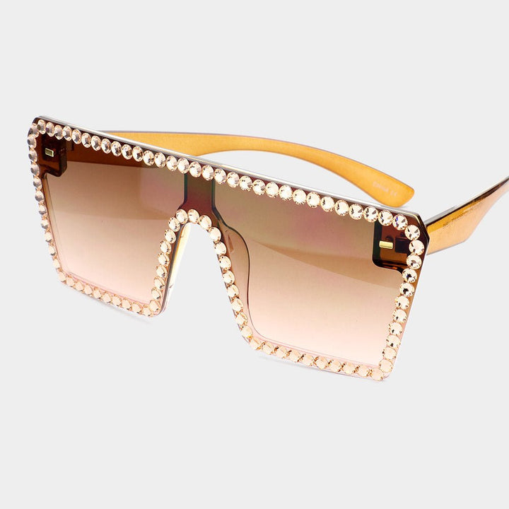Crystal Embellished Detail Square Sunglasses - Especially Yours