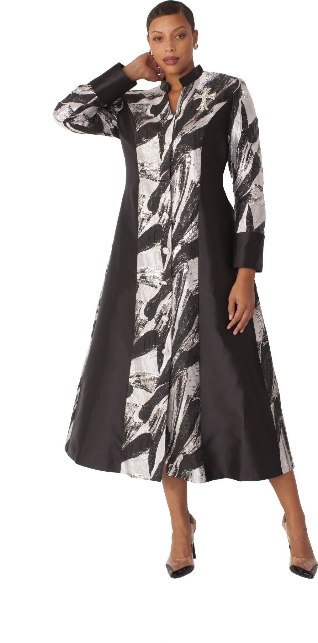 Brocade Clergy Robe Cross Brooch – 4821