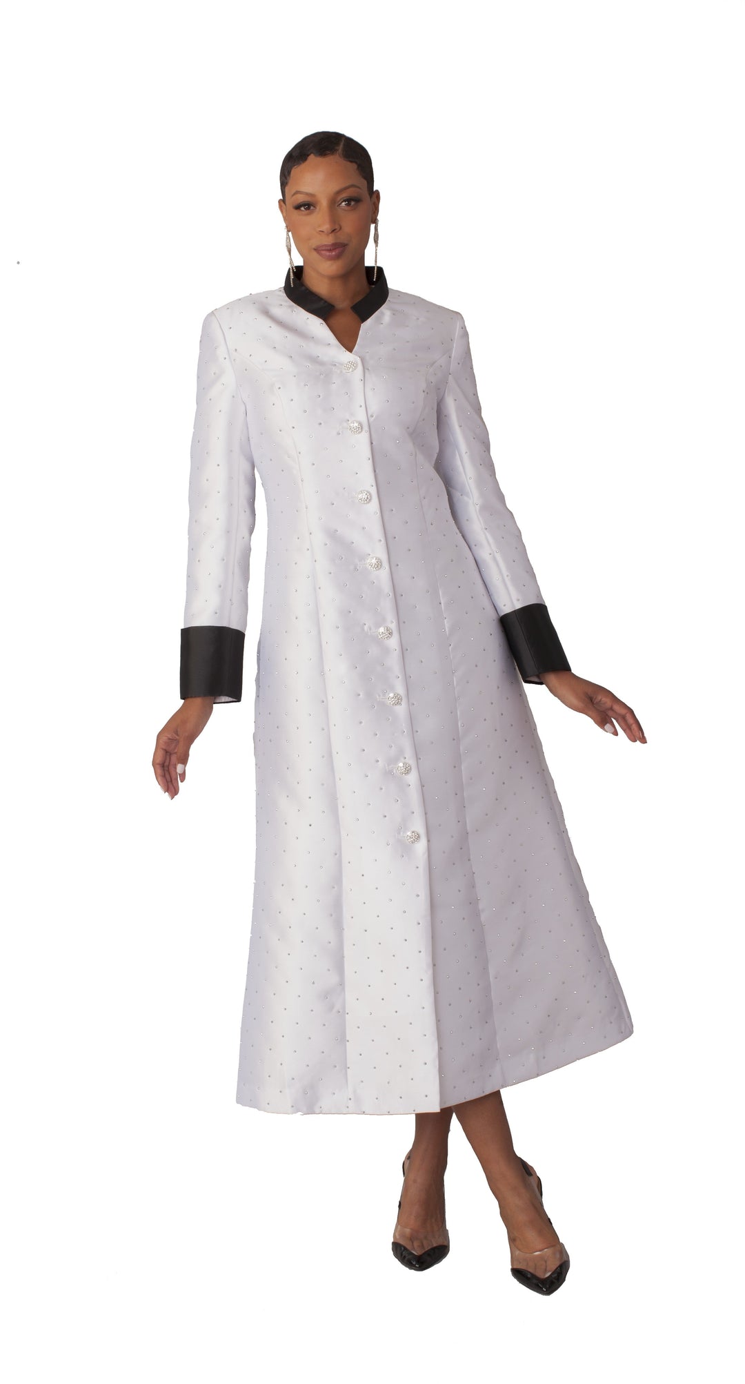 Women's Rhinestone Button Preaching Robe with Studded Detailing- 4816