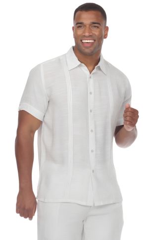 Men's Beachwear Button Down Short Sleeve Shirt with Pintuck Pleats - Especially Yours