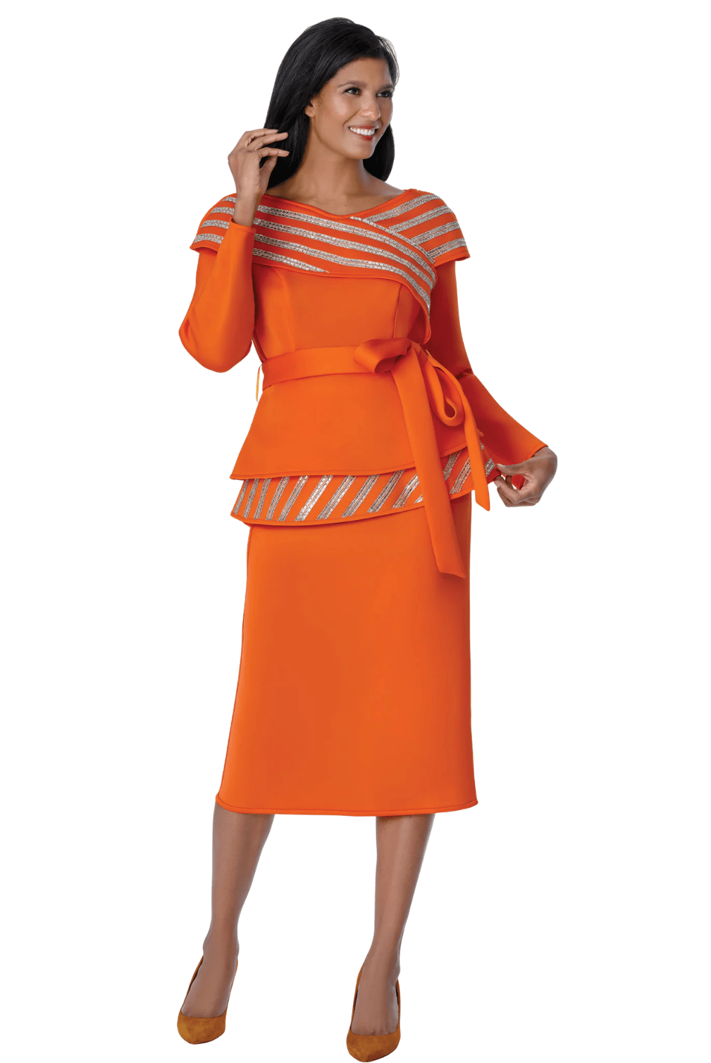 Embellished Peplum Skirt Suit by Divine Apparel - Especially Yours
