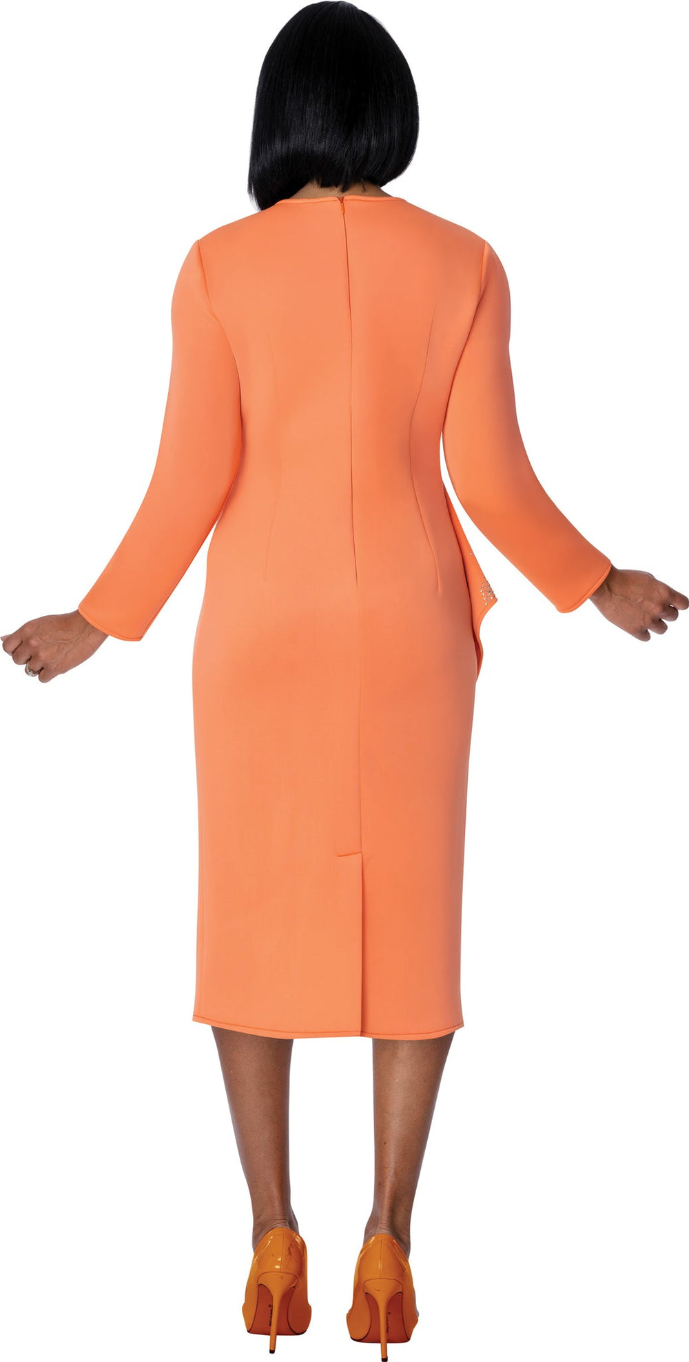 Rhinestone Embellished Asymmetrical Ruffle Sheath Dress in Sunset Orange SL600831 - Especially Yours