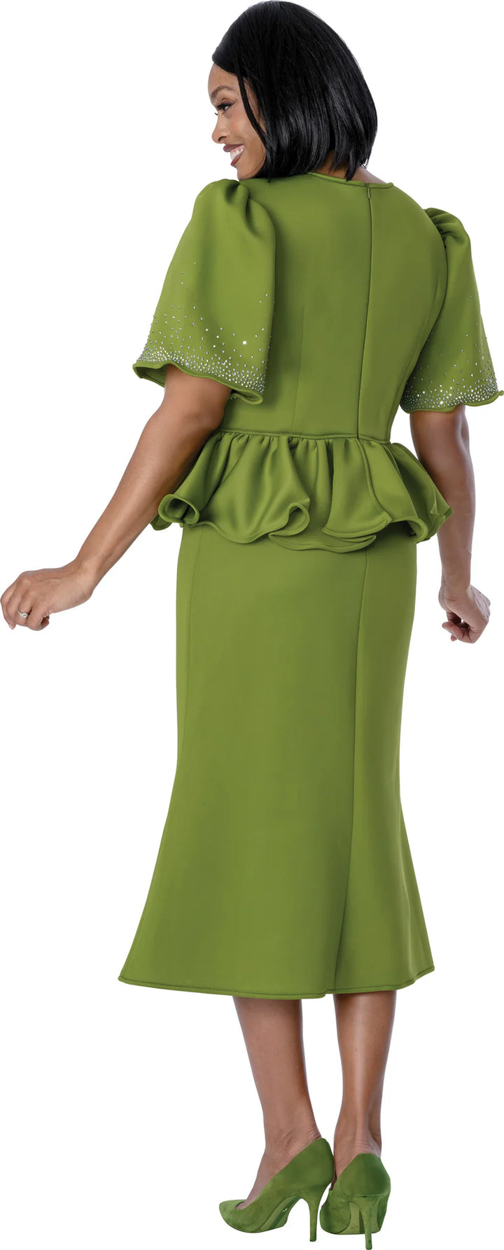 Olive Green Rhinestone Rosette Peplum Suit - Stellar Looks
