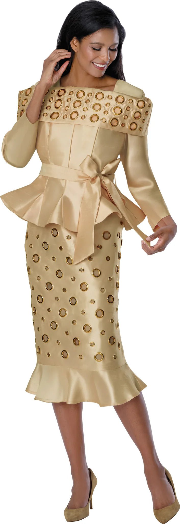 2pc Silk Look Church Suit With Grommets SL600932 - Especially Yours