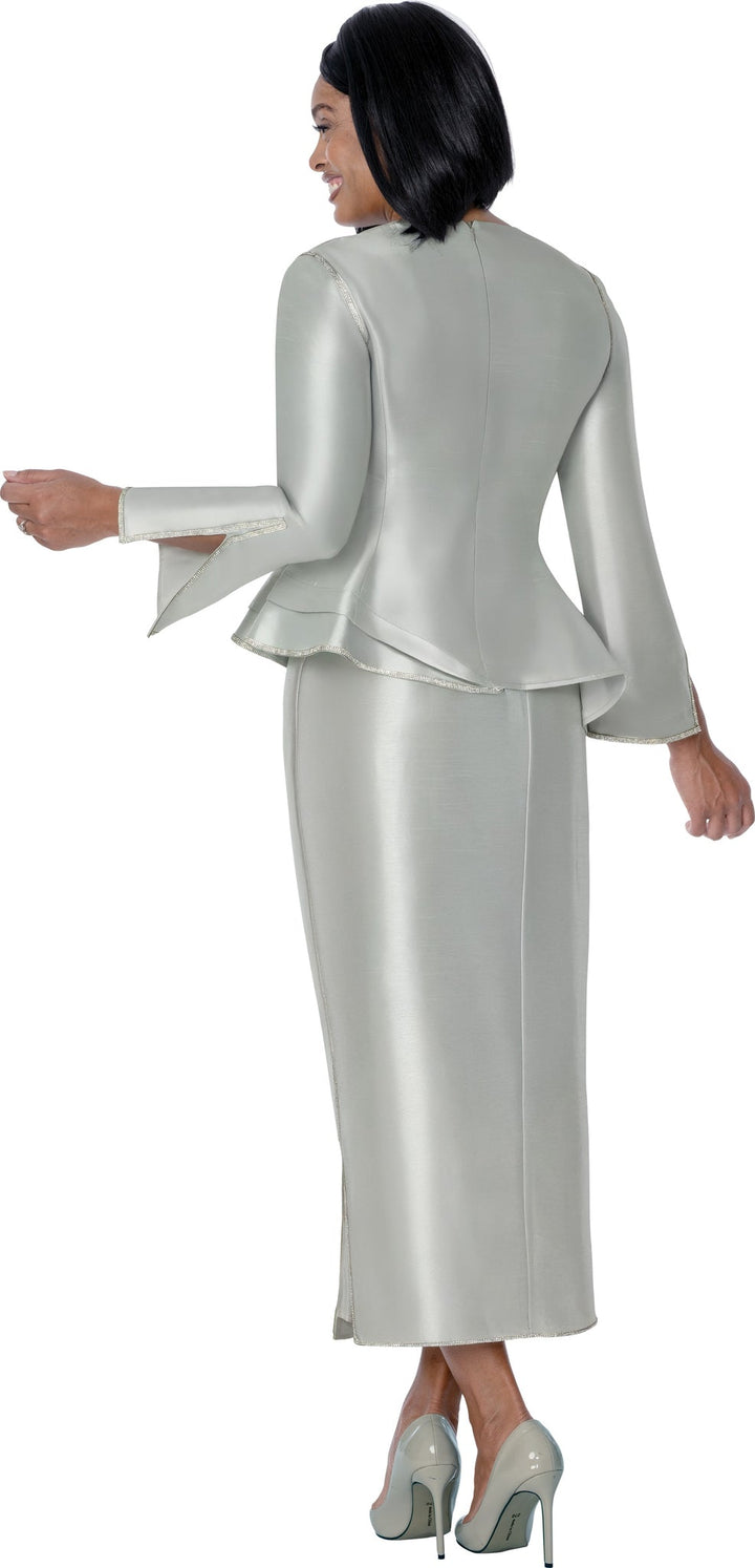 Elegant Silver Two - Piece Peplum Skirt Suit with Rhinestone Cut - Out Neckline SL600993 - Especially Yours