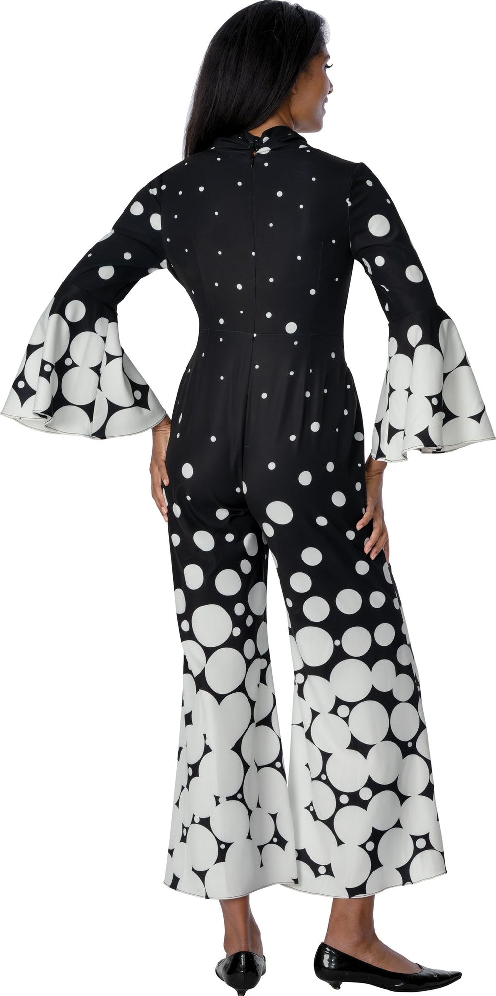 Black & White Polka Dot Wide - Leg Jumpsuit with Bell Sleeves SL601081 - Especially Yours